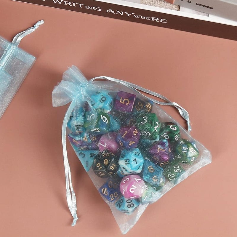 HRX Package 100pcs Organza Favor Bags 4 x 6 inch, Light Blue Mesh Bags Drawstring Sheer Jewelry Pouches for Small Gift Baby Shower Party Candy - Image 5